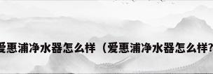 爱惠浦净水器怎么样（爱惠浦净水器怎么样?）