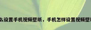 怎么设置手机视频壁纸，手机怎样设置视频壁纸？
