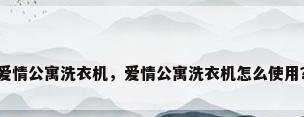 爱情公寓洗衣机，爱情公寓洗衣机怎么使用？