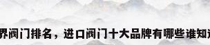 世界阀门排名，进口阀门十大品牌有哪些谁知道？