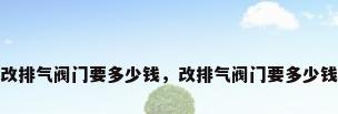改排气阀门要多少钱，改排气阀门要多少钱
