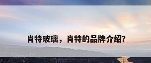 肖特玻璃，肖特的品牌介绍？