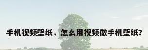 手机视频壁纸，怎么用视频做手机壁纸？