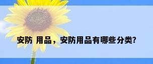 安防 用品，安防用品有哪些分类？