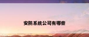 安防系统公司有哪些