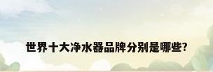 世界十大净水器品牌分别是哪些?