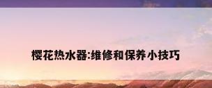樱花热水器:维修和保养小技巧
