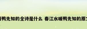 春江水暖鸭先知的全诗是什么 春江水暖鸭先知的原文及翻译