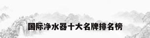 国际净水器十大名牌排名榜